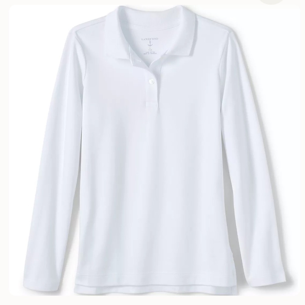 NWOT 6 Lands End School Uniform Long Sleeve Interlock Polos White Size Small 7/8